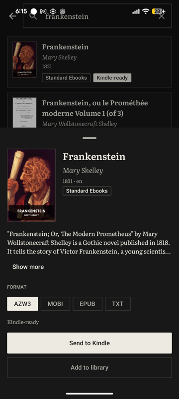A book ready to send to the Kindle