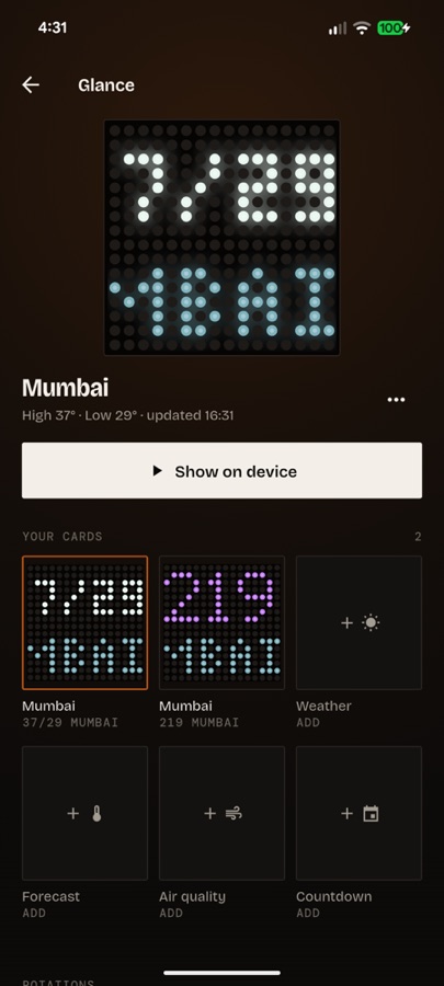 Glyph Glance cards for weather and countdowns