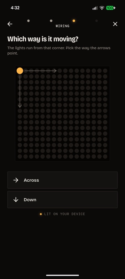 Glyph setup wizard asking which corner lit up