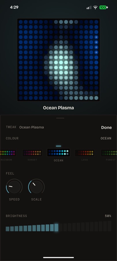 Glyph Tweak panel with palette reel and knobs